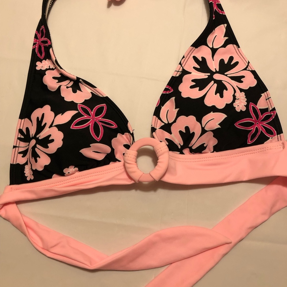 Hibiscus print black/dk pink/light pink size S